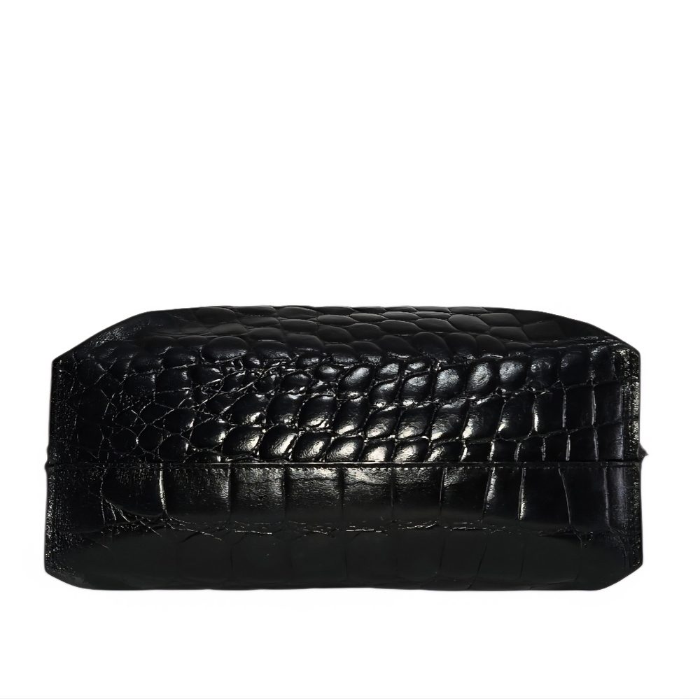 Furla Vintage Glossy Black Croc-Embossed Turn-lock Tote Bag-EUC - Picture 10 of 13